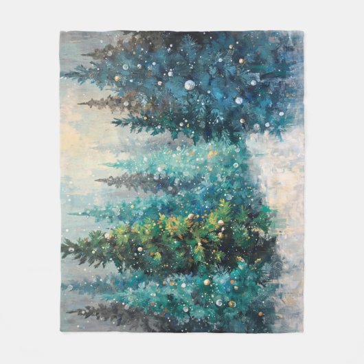 Groene Kerstbomen Winter Woud Fleece Deken (Voorkant)