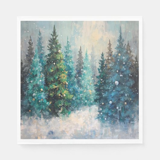 Groene Kerstbomen Winter Woud Servet (Voorkant)