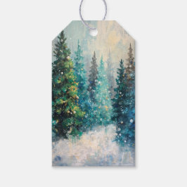 Groene kerstbomen winterbos cadeaulabel