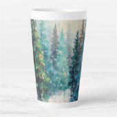 Groene kerstbomen winterbos latte mok (Voorkant)