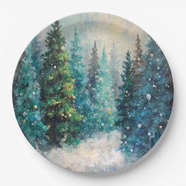 Groene kerstbomen winterbos papieren bordje