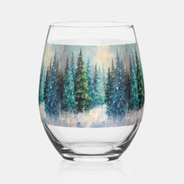 Groene kerstbomen winterbos wijnglas zonder voet
