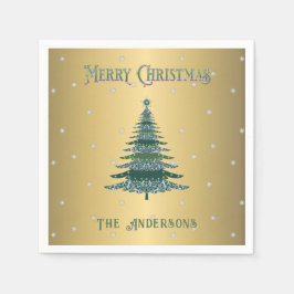Groene Kerstboom Aangepaste Naam Gouden Folie Servet