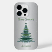 Groene Kerstboom Aangepaste Naam Zilveren Folie Case-Mate iPhone Case (Achterkant)
