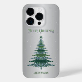 Groene Kerstboom Aangepaste Naam Zilveren Folie Case-Mate iPhone 14 Pro Hoesje