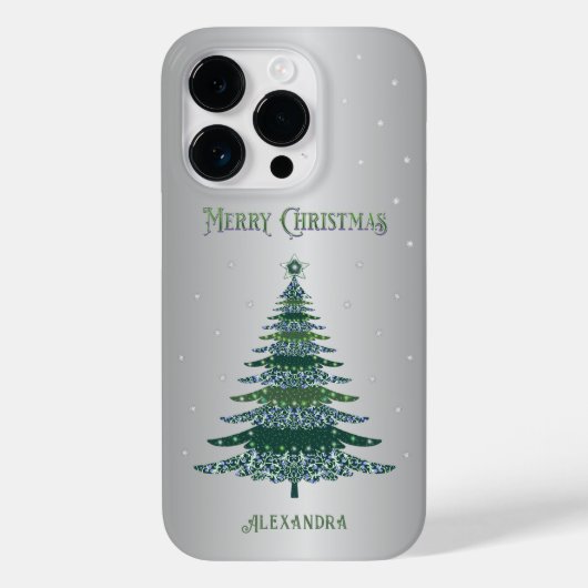 Groene Kerstboom Aangepaste Naam Zilveren Folie Case-Mate iPhone Case (Achterkant)