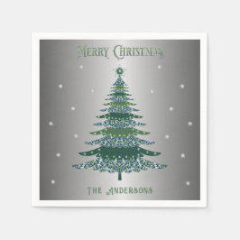 Groene Kerstboom Aangepaste Naam Zilveren Folie Servet