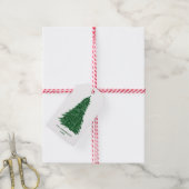 Groene Kerstboom | Besneeuwde Dennen Kerstfeest Cadeaulabel (Met Touw)