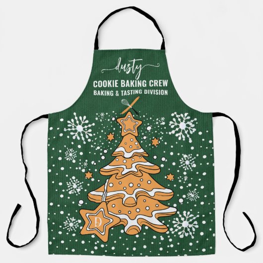 Groene Kerstboom Cookie Baking Crew Sneeuwvlokken Schort (Voorkant)