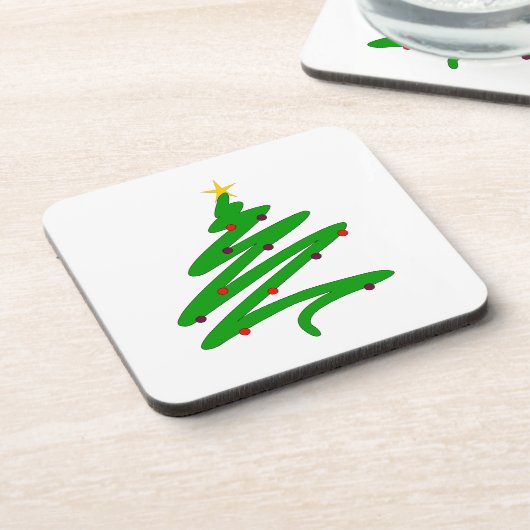 Groene kerstboom Doodle Bier Onderzetter (Linkerzijde)