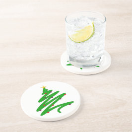 Groene kerstboom Doodle Zandsteen Onderzetter