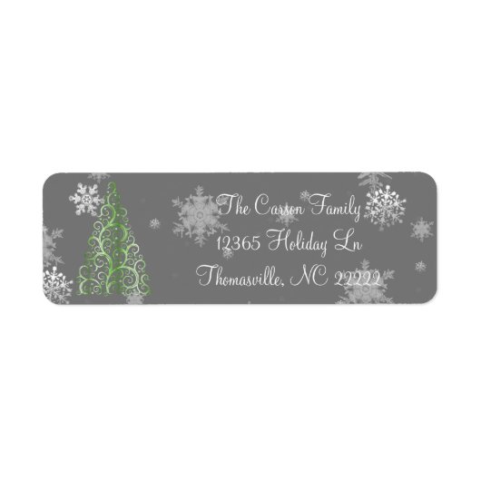 Groene kerstboom en Adresetiketten met sneeuwvlokk Etiket (Voorkant)
