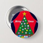Groene kerstboom en blauwe draperingen: ronde button 7,6 cm (Voorkant /achterkant)