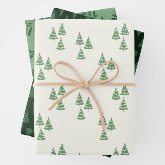 Groene kerstboom en Botanische vakantiebladeren Inpakpapier Vel (In situ)