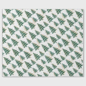 Groene kerstboom en gouden faux-glitter-patroon cadeaupapier (Vlak)