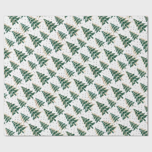 Groene kerstboom en gouden faux-glitter-patroon cadeaupapier (Vlak)