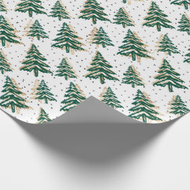 Groene kerstboom en gouden faux-glitter-patroon cadeaupapier