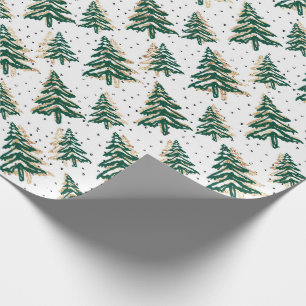 Groene kerstboom en gouden faux-glitter-patroon cadeaupapier