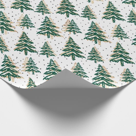 Groene kerstboom en gouden faux-glitter-patroon cadeaupapier (Hoek)
