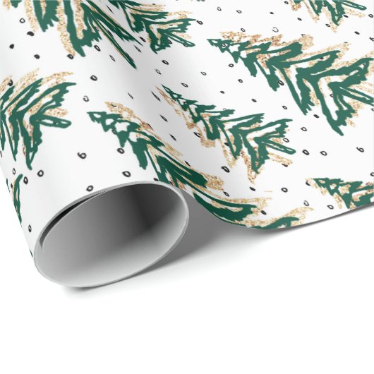 Groene kerstboom en gouden faux-glitter-patroon cadeaupapier (Rol Hoek)
