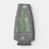 Groene kerstboom en Snowflakes Bottelkoel Flesjeskoeler (Voorkant)