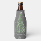 Groene kerstboom en Snowflakes Bottelkoel Flesjeskoeler (Fles Voorkant)