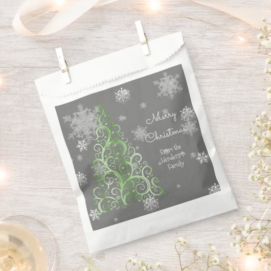 Groene kerstboom en Snowflakes Favor Bag Bedankzakje (Geknipt)