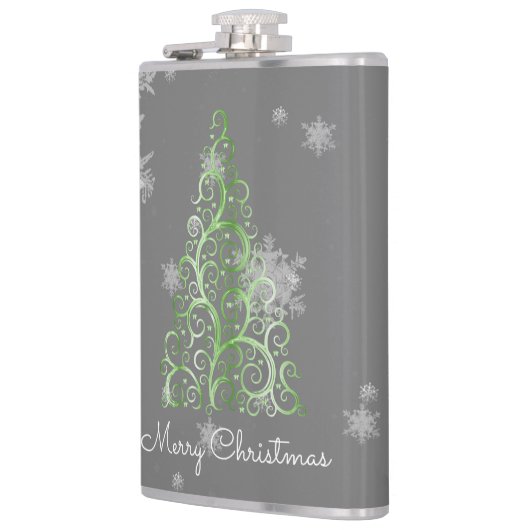 Groene kerstboom en Snowflakes Kolf Heupfles (Links)