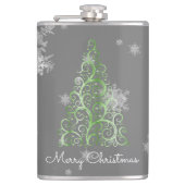 Groene kerstboom en Snowflakes Kolf Heupfles (Voorkant)