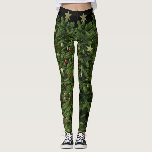 Groene Kerstboom Feestelijke Vakantie Leggings (Voorkant)