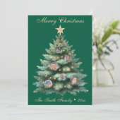 Groene Kerstboom Foto Ornament Feestdagenkaart (Staand voorkant)