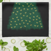 Groene kerstboom, gouden looppaarden op zwart theedoek (Gevouwen)