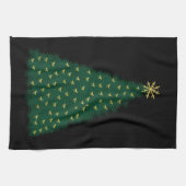 Groene kerstboom, gouden looppaarden op zwart theedoek (Horizontaal)