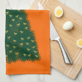Groene kerstboom, gouden looppaarden, Sinaasappel Theedoek (Quarter Fold)