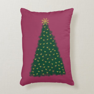 Groene kerstboom, gouden rennende paarden, Sangria Decoratief Kussen