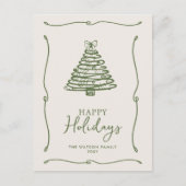 Groene kerstboom handgetekende boog lint feestdagenkaart (Voorkant)
