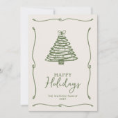 Groene kerstboom handgetekende boog lint feestdagenkaart (Voorkant)