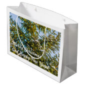 Groene kerstboom in sneeuw groot cadeauzakje (Achterkant Gekanteld)