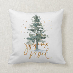 Groene kerstboom Joyeux Noel gouden typografie Kussen