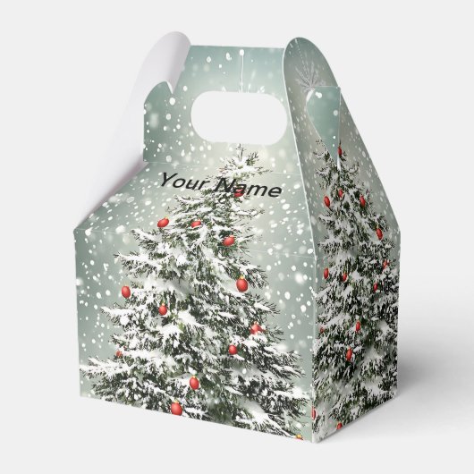 Groene Kerstboom Kleurrijke Ornamenten Witte Sneeu Bedankdoosjes (Achterkant)