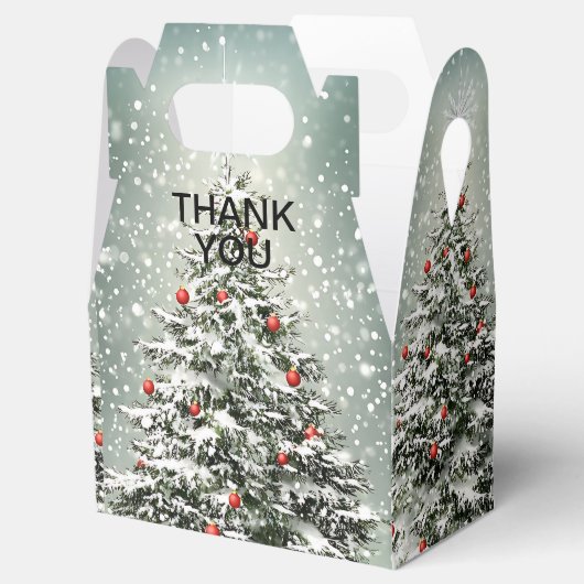 Groene Kerstboom Kleurrijke Ornamenten Witte Sneeu Bedankdoosjes