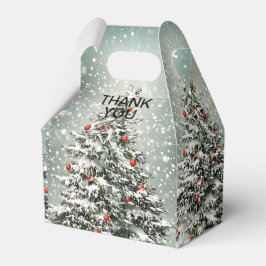 Groene Kerstboom Kleurrijke Ornamenten Witte Sneeu Bedankdoosjes