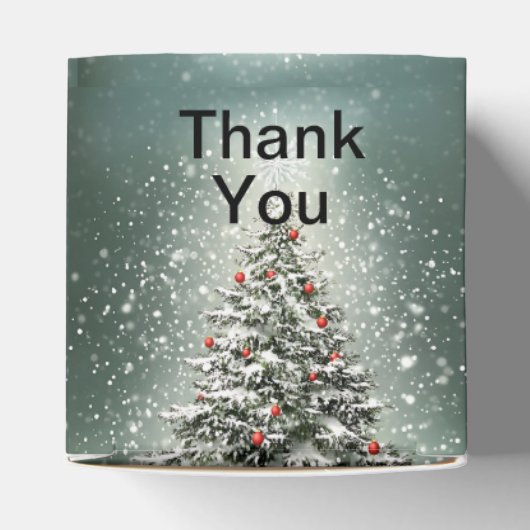 Groene Kerstboom Kleurrijke Ornamenten Witte Sneeu Bedankdoosjes (Bovenkant)