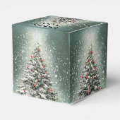 Groene Kerstboom Kleurrijke Ornamenten Witte Sneeu Bedankdoosjes (Achterkant)