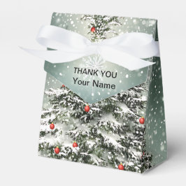 Groene Kerstboom Kleurrijke Ornamenten Witte Sneeu Bedankdoosjes