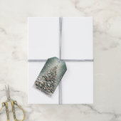 Groene Kerstboom Kleurrijke Ornamenten Witte Sneeu Cadeaulabel (Met Touw)