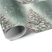 Groene Kerstboom Kleurrijke Ornamenten Witte Sneeu Cadeaupapier (Rol Hoek)