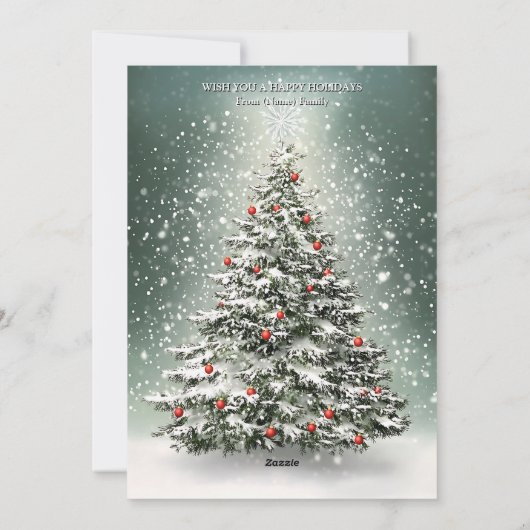 Groene Kerstboom Kleurrijke Ornamenten Witte Sneeu Feestdagenkaart (Achterkant)