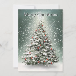 Groene Kerstboom Kleurrijke Ornamenten Witte Sneeu Feestdagenkaart