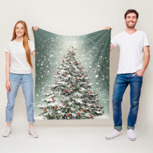 Groene Kerstboom Kleurrijke Ornamenten Witte Sneeu Fleece Deken